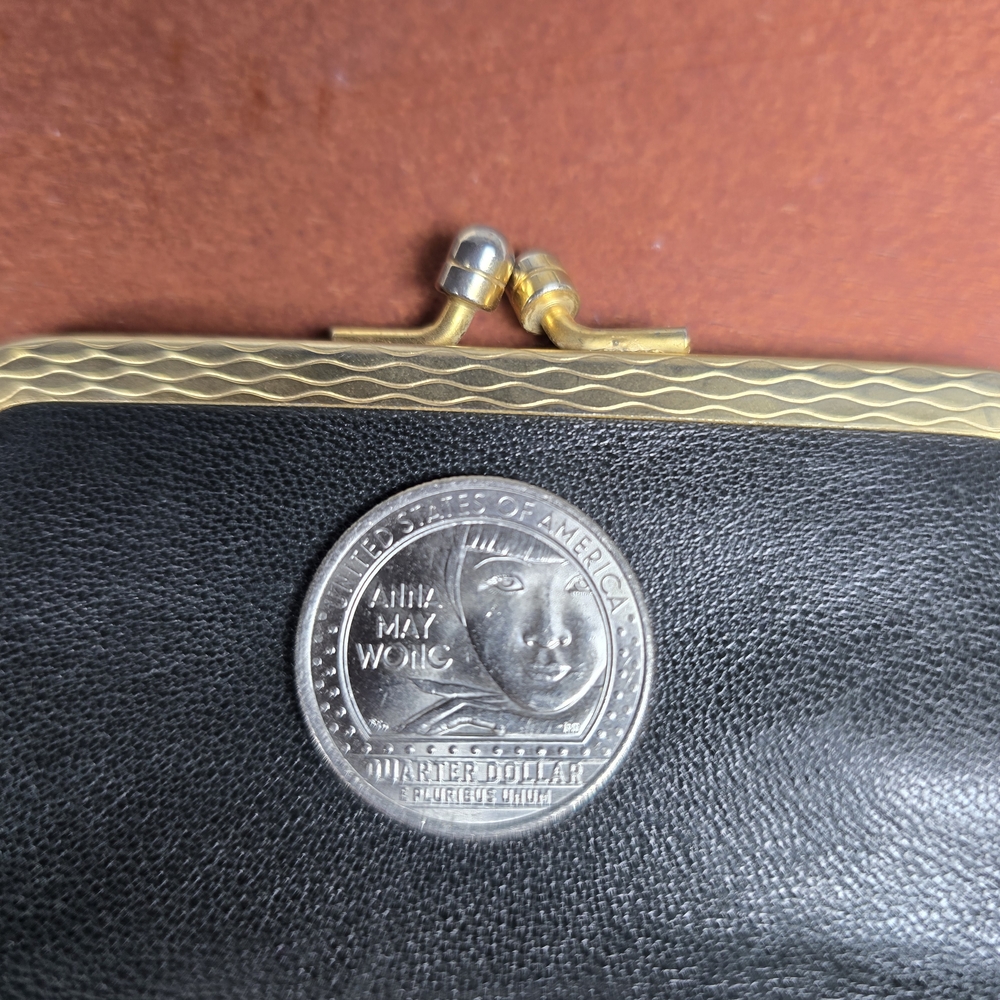 Vintage Black Coin Purse With An Anna May Wong, Chinese Film Star, Quarter.